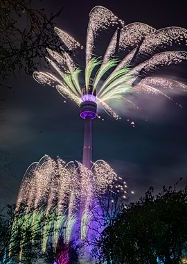 Dortmunder Florianturm -with Fireworks at Night