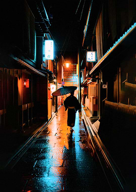 Rainy Night in Kyoto, Japan
