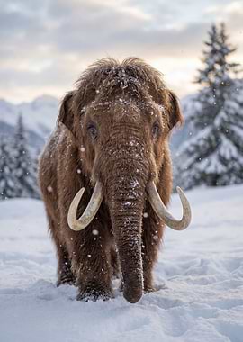 Woolly Mammoth in Snowy Landscape