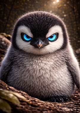 Angry Baby Penguin with Glowing Eyes