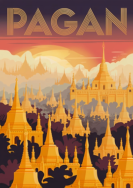 Pagan Myanmar Temple Landscape Art