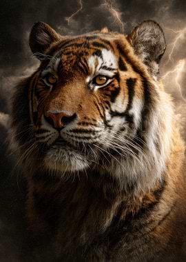 Tiger Portrait with Stormy Background