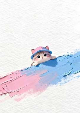 Cute Cat with Hat Digital Art
