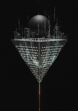 Inverted Cityscape with Sphere
