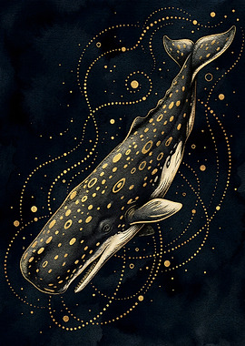 Golden Spotted Whale on Dark Background