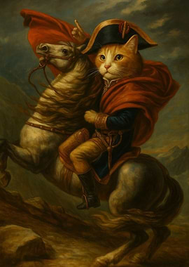 Cat as Napoleon on Horseback Painting