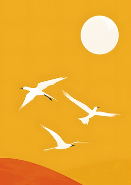 Minimalist Birds Flying at Sunset