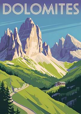Dolomites Mountain Range Travel Poster Art