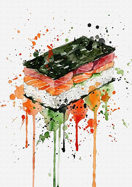 Sushi Watercolor Art
