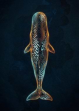 Abstract Whale Illustration on Dark Background