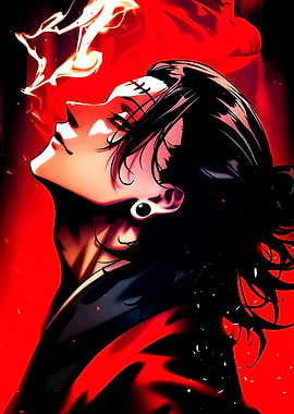 Anime Character with Red Background