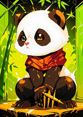 Panda with Bamboo in Forest