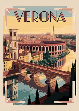 Verona Italy Vintage Travel Poster