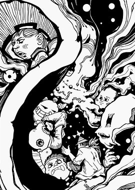 Monochrome Surreal Dreamscape with Figures