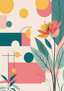 Abstract Floral Art with Geometric Shapes