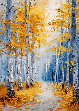 Autumn Birch Forest Painting