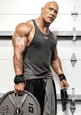 Dwayne Johnson lifting weights in gym