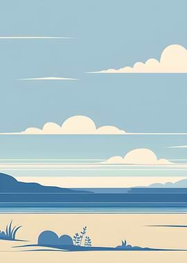 Minimalist Beach Landscape with Clouds