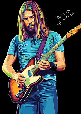 David Gilmour playing guitar illustration