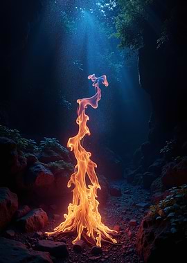 Mystical Fire in Dark Forest