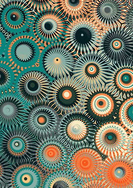 Abstract Circular Pattern in Teal and Orange