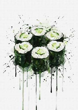 Watercolor Sushi Rolls with Cucumber