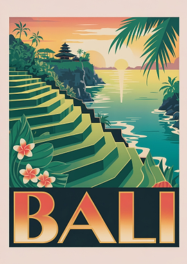 Bali Travel Poster Art Illustration