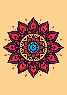 Colorful Mandala Art on Beige Background