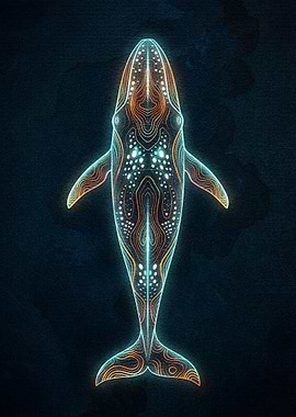 Abstract Whale Illustration on Dark Background
