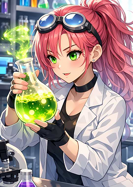Anime Scientist with Green Liquid potion alchimist