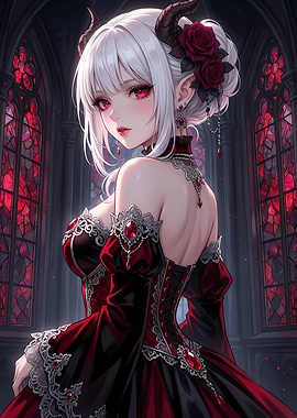 Anime Demon Girl in Gothic Setting