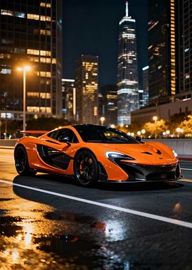 Orange McLaren P1 at Night