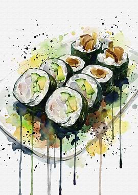 Watercolor Iburigakko Maki Sushi Plate