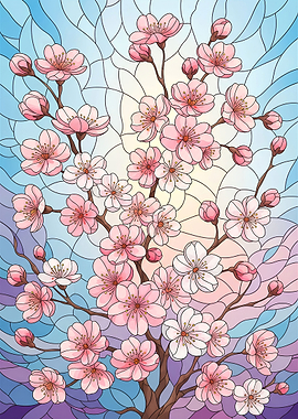Cherry Blossom Stained Glass Illustration