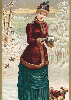 Victorian Winter Scene with Woman and Dog