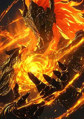 Fiery Warrior with Golden Armor