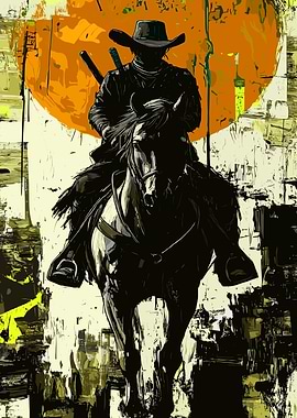 Cowboy Samurai on Horseback Art