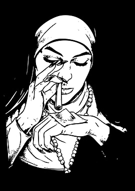 Nun Rolling a Cigarette Illustration