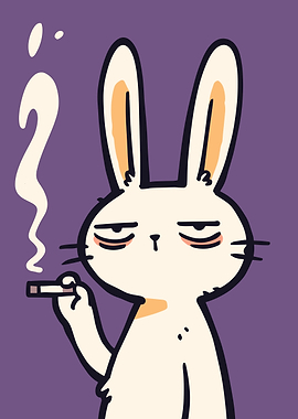 Smoking Rabbit Cartoon Character on Purple
