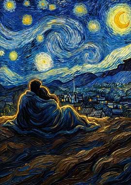 Couple under Starry Night Painting