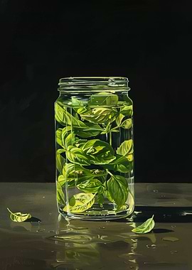 Basil in Jar Still Life Painting
