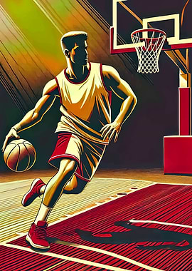 Basketball Player Dribbling on Court