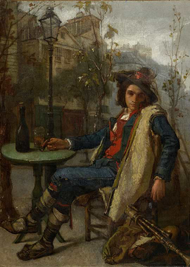 Man at Table with Bagpipes Painting
