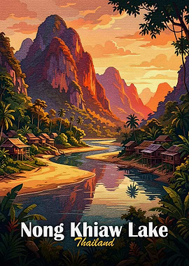 Nong Khiaw Lake, Thailand Landscape Art