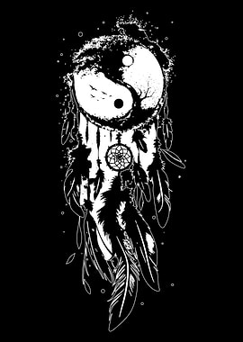 Yin Yang Dreamcatcher Black and White