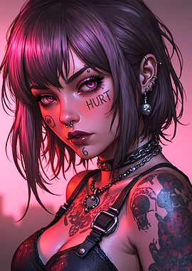 Punk Girl with Tattoos and Piercings