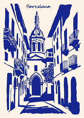 Barcelona street view in blue