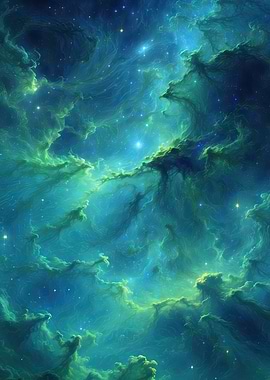 Nebula Cloudscape in Blue and Green