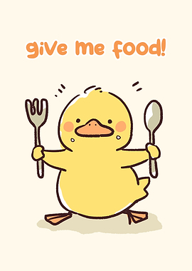 Cute Duck Demanding Food Illustration