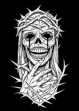 Crying Skull with Crown of Thorns